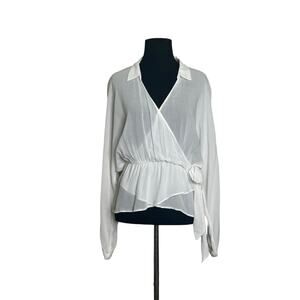 Zara white sheer long sleeves crossed front peplum blouse size small